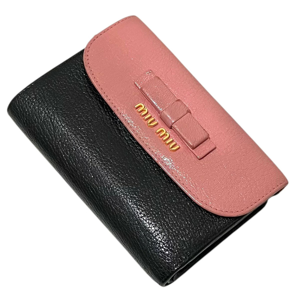 Miu Miu Bifold Wallet Leather Pink Black